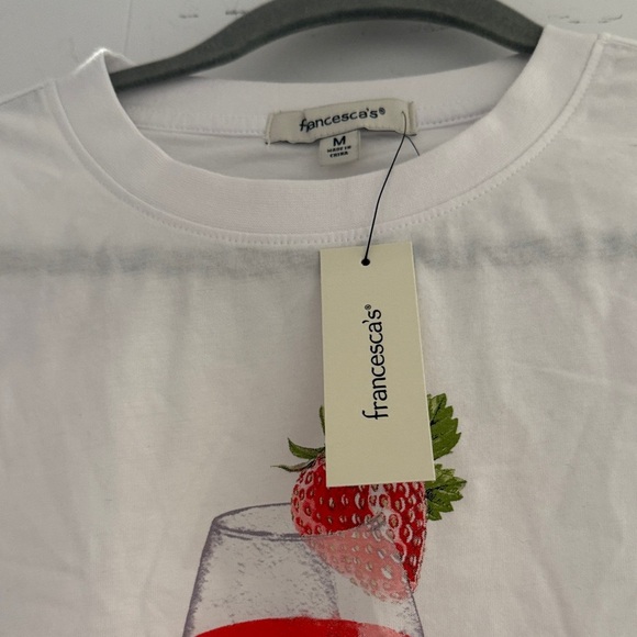 Francesca's Collections White Tee with Strawberry and Wine Glass Design - Picture 2 of 3